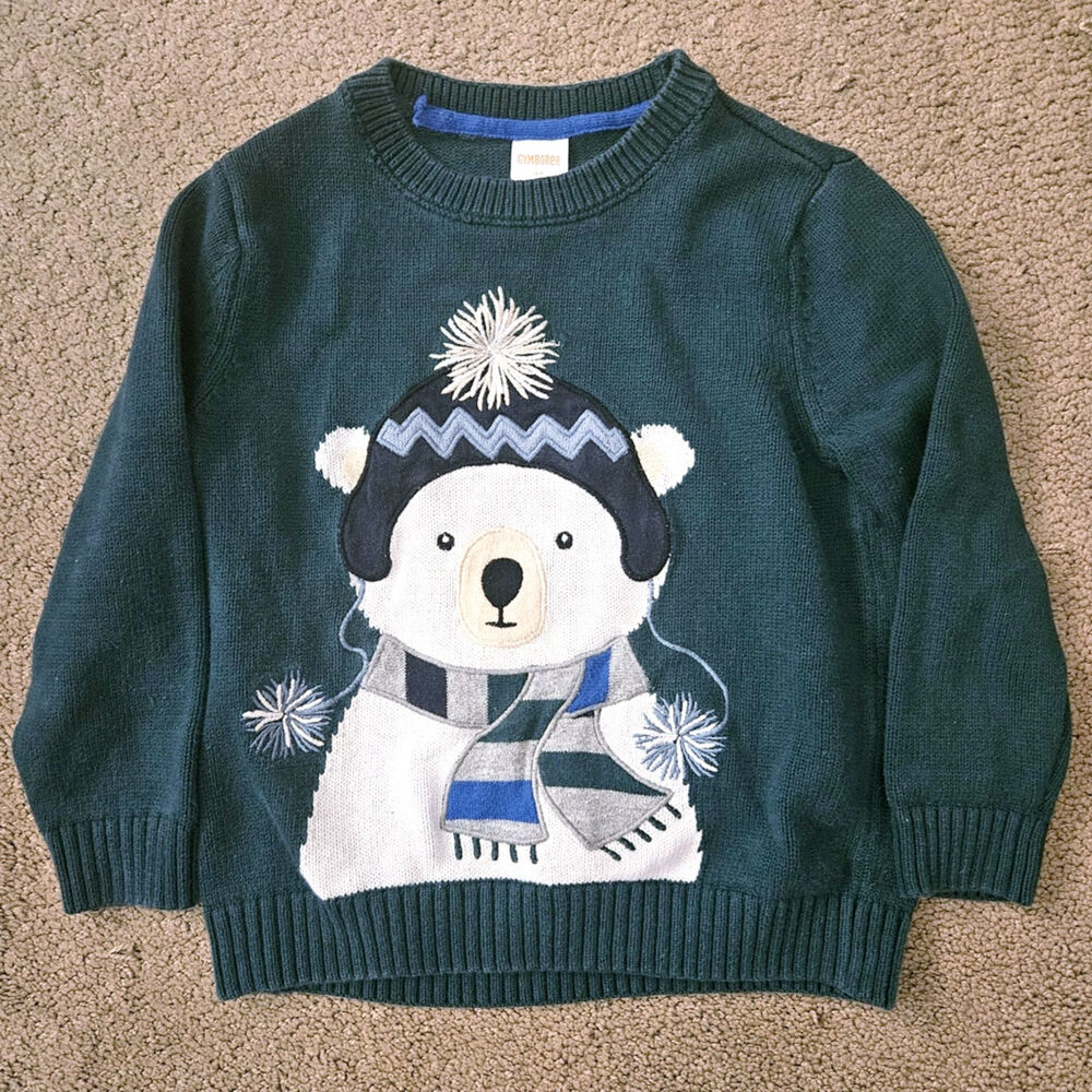 Gymboree Green Polar Bear Sweater | Boys 3T | Winter Hat Scarf 100% Cotton
